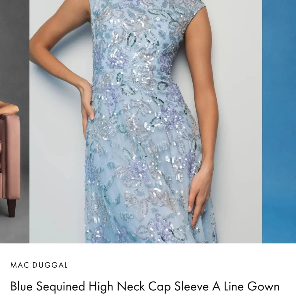 NWT Mac Duggal Light Blue Sequin Gown - Picture 5 of 5